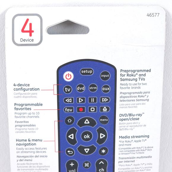 BLUE GE Pro Universal Remote Smart TVs, Streaming Players, Blu Ray DVD 4 Devices - Picture 6 of 9